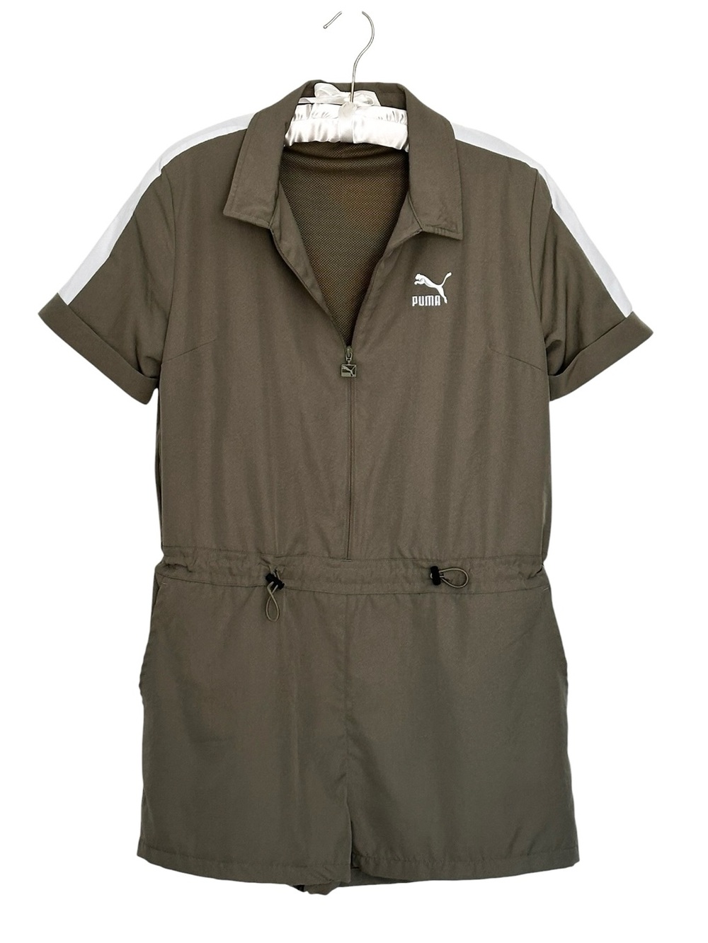 PUMA Classic Woven Utility Jumpsuit Deep Lichen Olive Green Women’s Size Medium - Picture 3 of 9